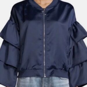 NWT Madisonne navy Blue ruffled sleeve jacket womens Size Small (fits up to 6-8)